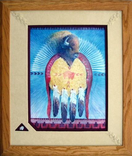 Buffalo Medicine - Original Painting on Clay Board by Kathy Morrow
